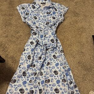 Vineyard Vines Blue and White Shell Midi Dress